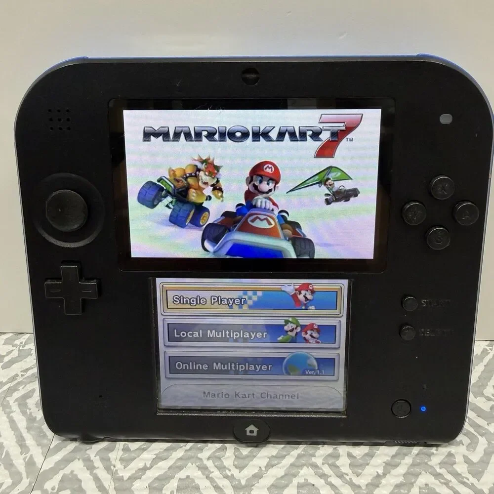 Nintendo 2DS Black & Blue Bundle w/ Mario Kart 7, Charger, 2GB SD Card & Stylus